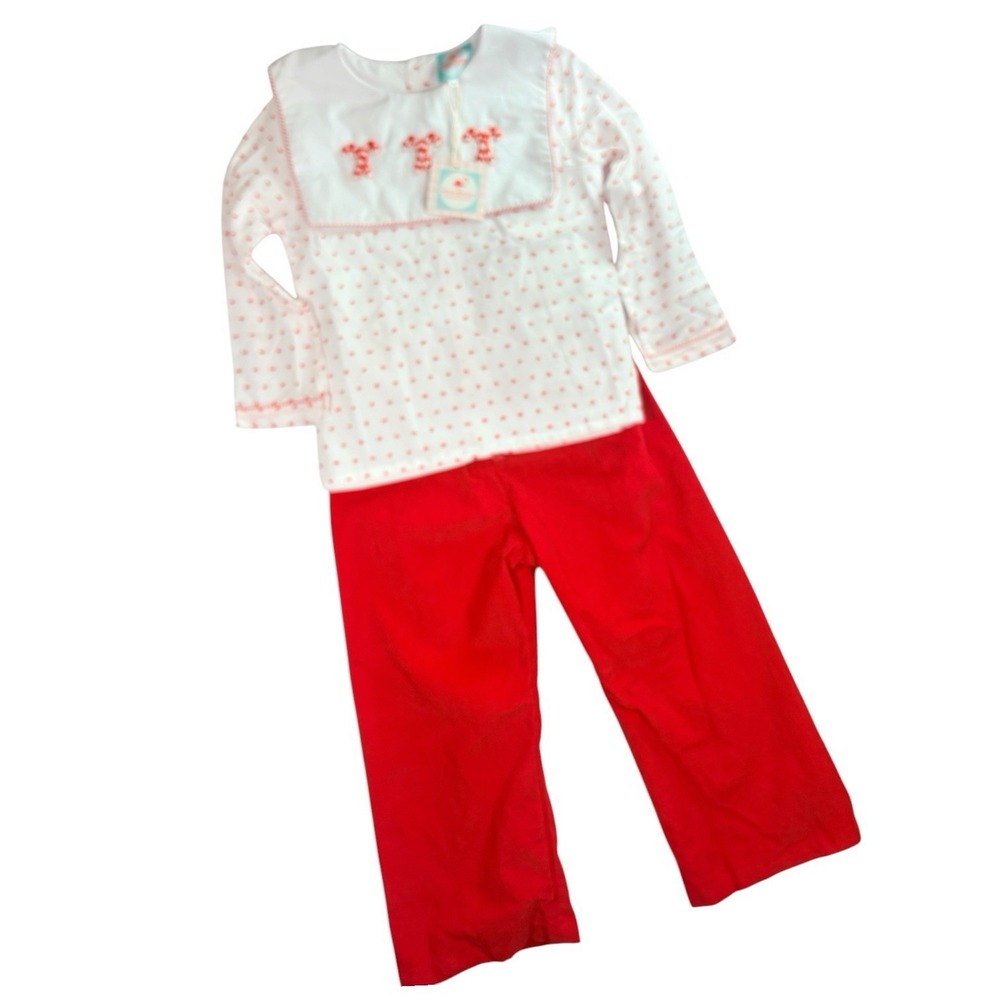 The Smocked Flamingo Boys Size 6 Christmas Candy Cane Corduroy Outfit Set NWT